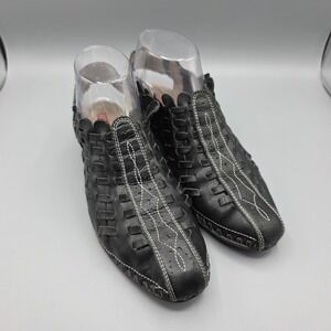 Pikolinos Romana Shoes Womens 38 Black Leather Slingback Sandal Wedge Heel Woven